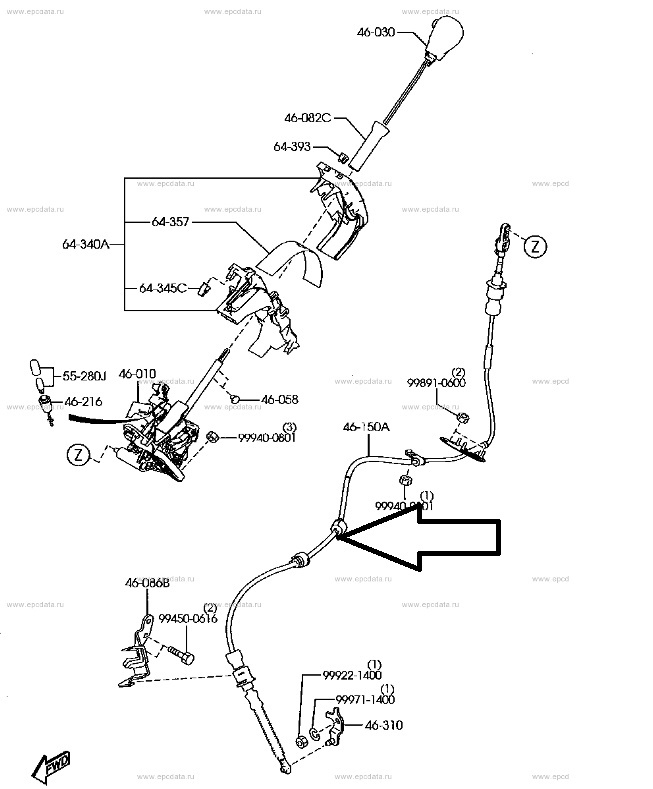 Gear Selector Control Cable Mazda Biante CC LF-VD 2.0 2009-2013 Gear Selector Control Cable Mazda Biante CC LF-VD 2.0 2009-2013